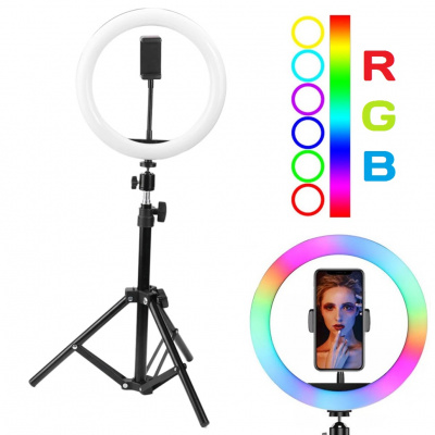 Цветная кольцевая RGB лампа со штативом 2,1 м. MJ20 (диаметр 20 см)