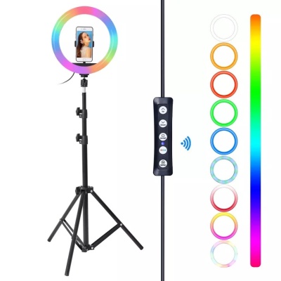 Кольцевая селфи лампа RGB LED MJ26 со штативом 2,1 м. в комплекте (Диаметр 26 см.)