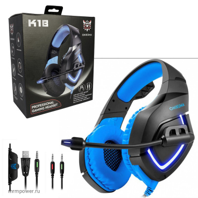 Наушники полноразмерные игровые K1B (black-blue) с микрофоном